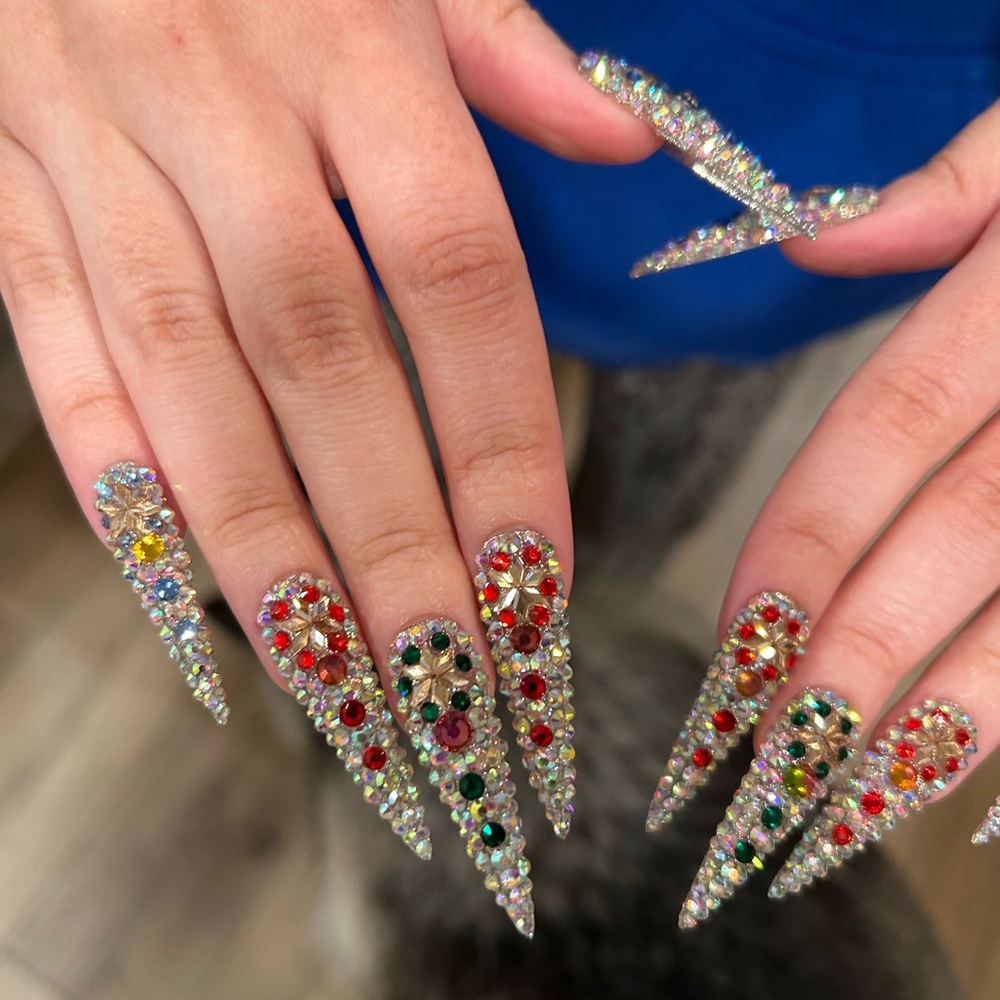 Colorful Rhinestone press on Nail Set